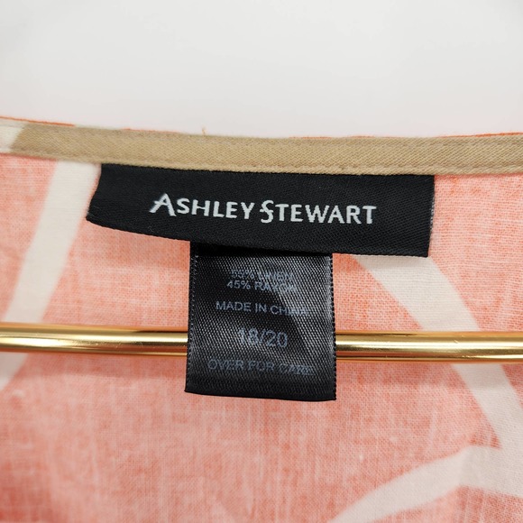 Ashley Stewart Orange Tan Abstract Linen Blend Tunic Top Flowy Plus Size 18/20 - Picture 2 of 5